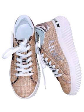 DKNY, Donna Karan Raffia Lace-Up Platform Sneakers